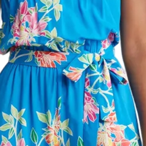 Tommy Bahama Cropped Romper Jumpsuit Sun Lilies Floral Azure Blue Ruffles M-L - Picture 6 of 12